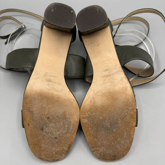 Ann Taylor Women Green Leather Block Heel Buckle Open Toe Sandals Size 7.5 M - Picture 9 of 9